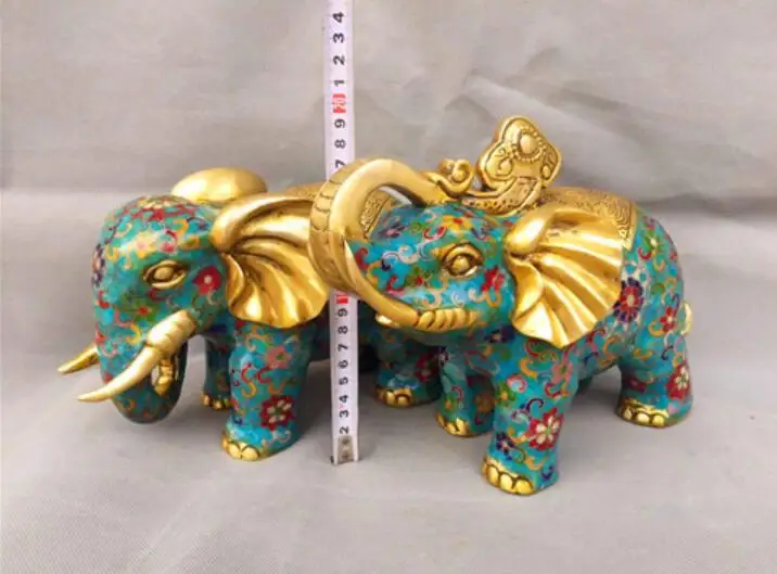 Китайский Бронзовый Медь Cloisonne фэн-шуй слон Благоприятный Статуя Пара | Дом и сад