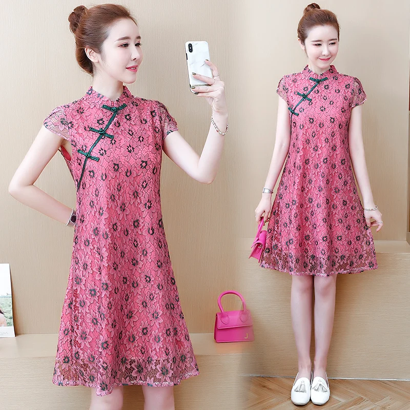 Женское винтажное кружевное платье cheongsam повседневное облегающее большого