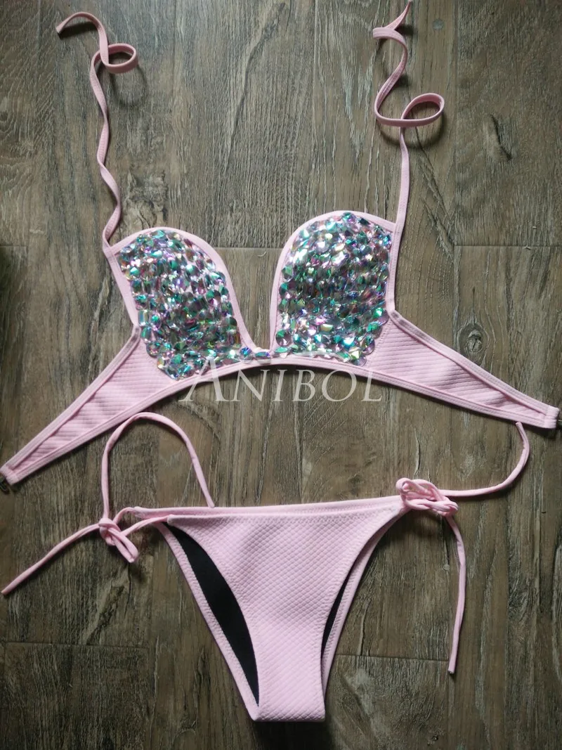 Anibol 2017 сексуальное бикини с глубоким v образным вырезом Ручное шитье роскошный