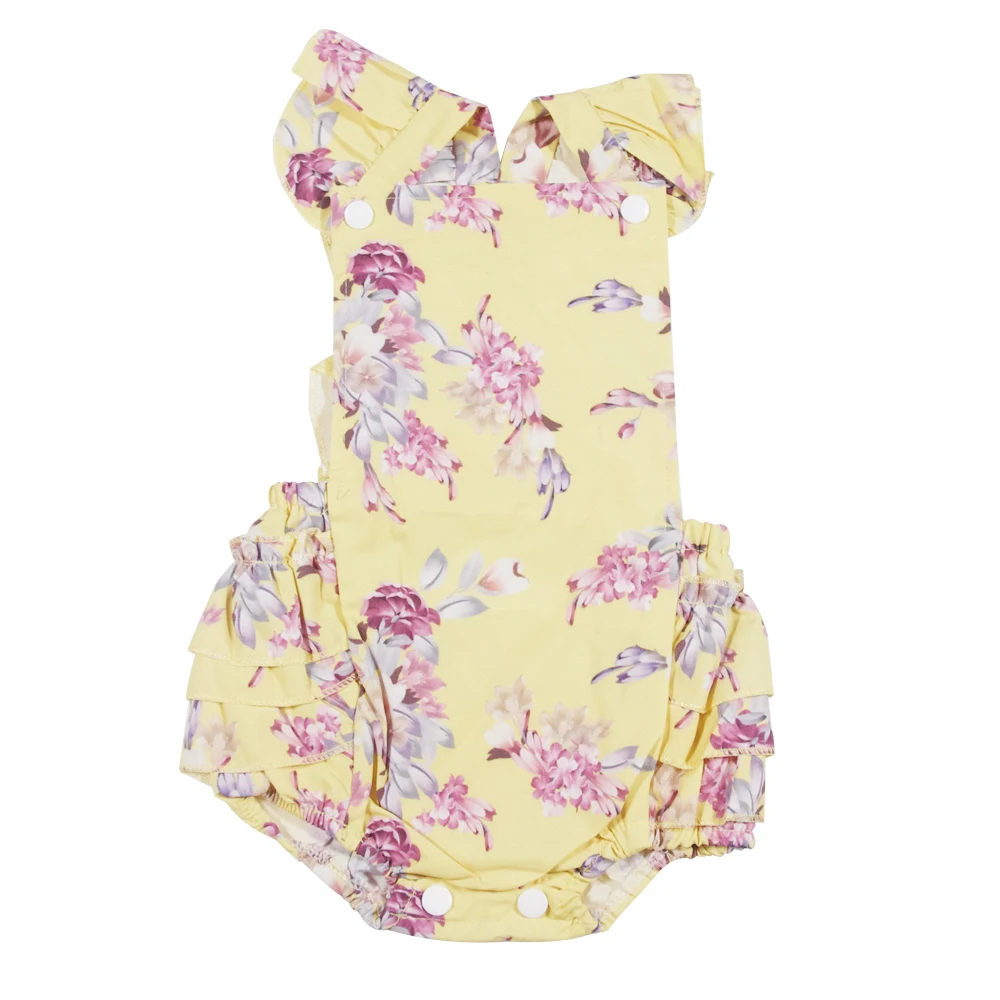 2017 Hot Baby Girls Clothes Lace Sleeveless Bodysuit Tiny cottons Infant Clothing Yellow Boutique Vintage Floral Jumpsuit Outfit | Детская