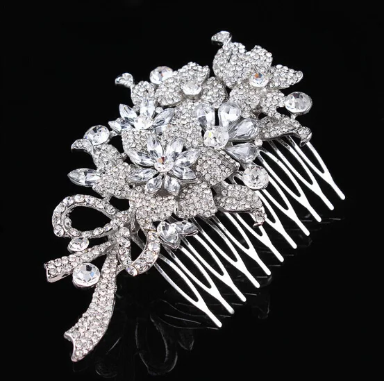 SLBRIDAL Арт Деко серебряный цвет стразы кристаллы жемчуг листья свадебные расческа