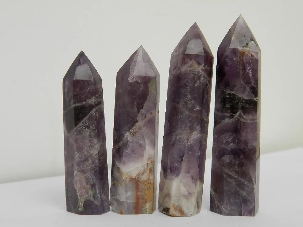 

4 Natural rare dream amethyst QUARTZ CRYSTAL WAND POINT HEALING