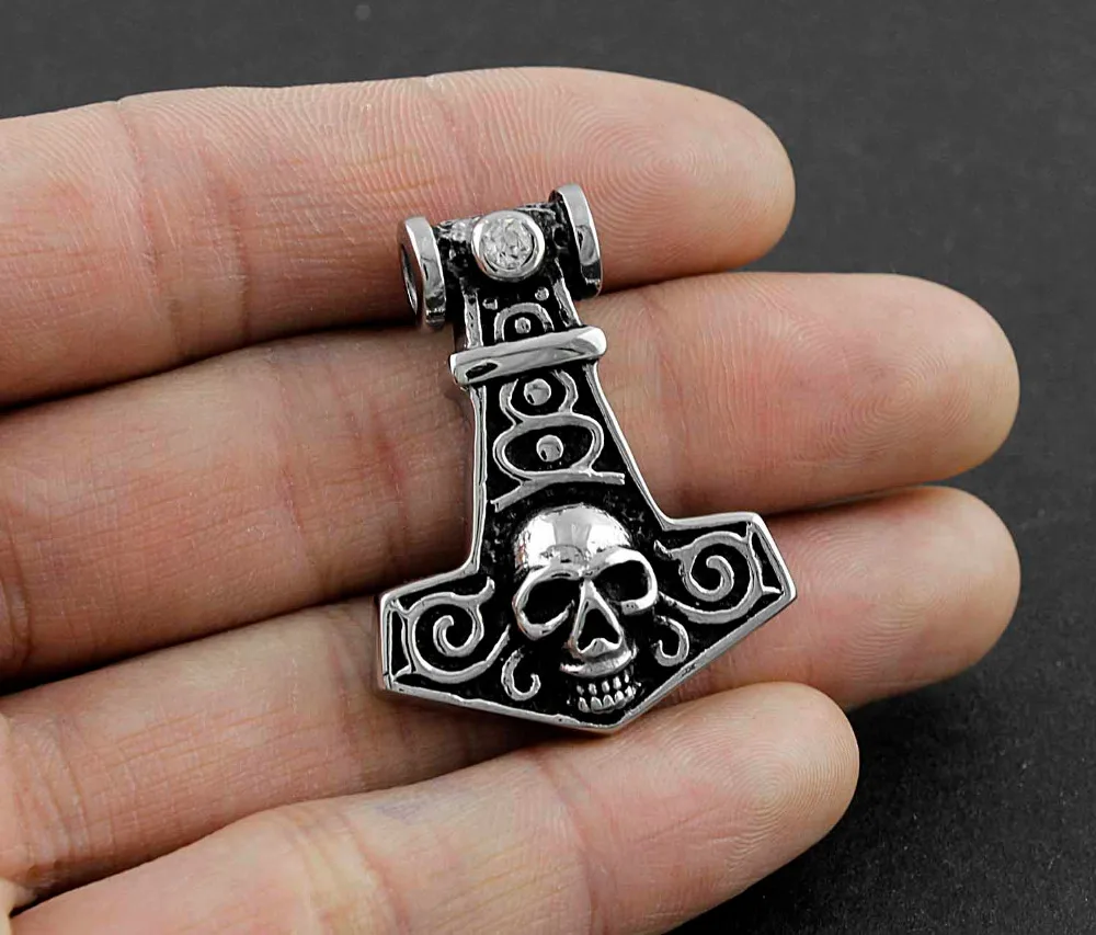 Мужское серебряное ожерелье с подвеской в виде черепа Тора из нержавеющей стали |