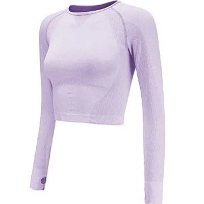 Purple Sport Top Спортивный топ для фитнеса, женская спортивная рубашка для йоги, бесшовный укороченный топ с длинным рукавом, женский топ для йоги, для тренажерного зала, для фитнеса, для тренировок, женская спортивная одежда - Цвет: Purple Sport Top
