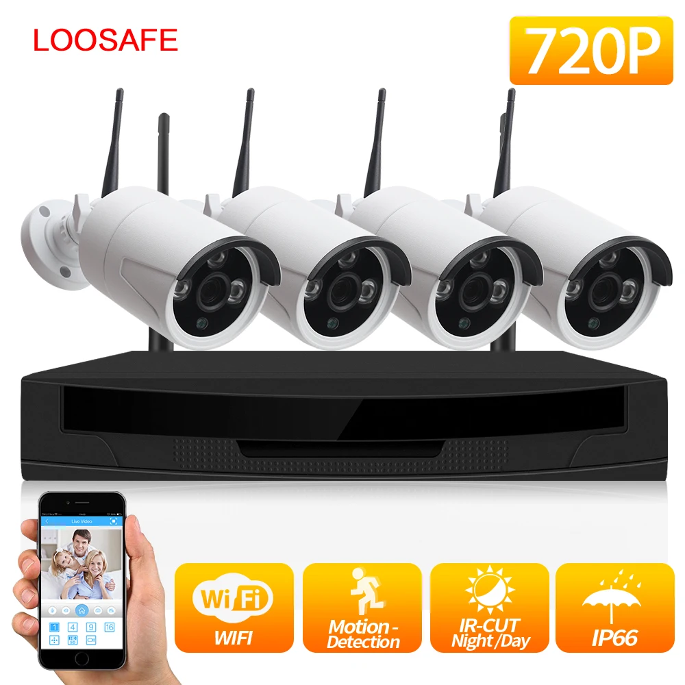 LOOSAFE камера наблюдения система NVR IP WIFI CCTV Kamera комплект 4CH 720P HD Беспроводной P2P ИК