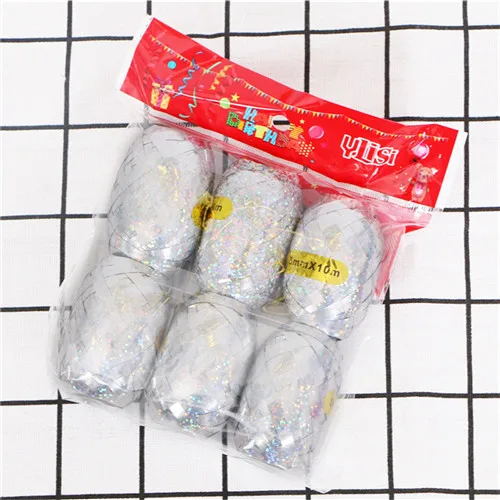 Silver laser 6 шт., 5 мм x 10 м, фольгированная лента для воздушных шаров на день рождения, свадьбу, праздник, украшение для вечеринки, воздушный шар, лента призмы, воздушный шар, веревка, Глобус - Цвет: Silver laser