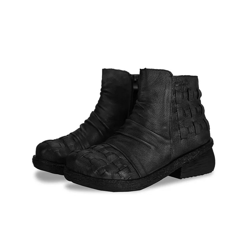 

Johnature 2021 New Autumn/Winter Genuine Leather Martin Ankle Boots Zipper Round Toe Solid Sewing Retro Casual Women Shoes