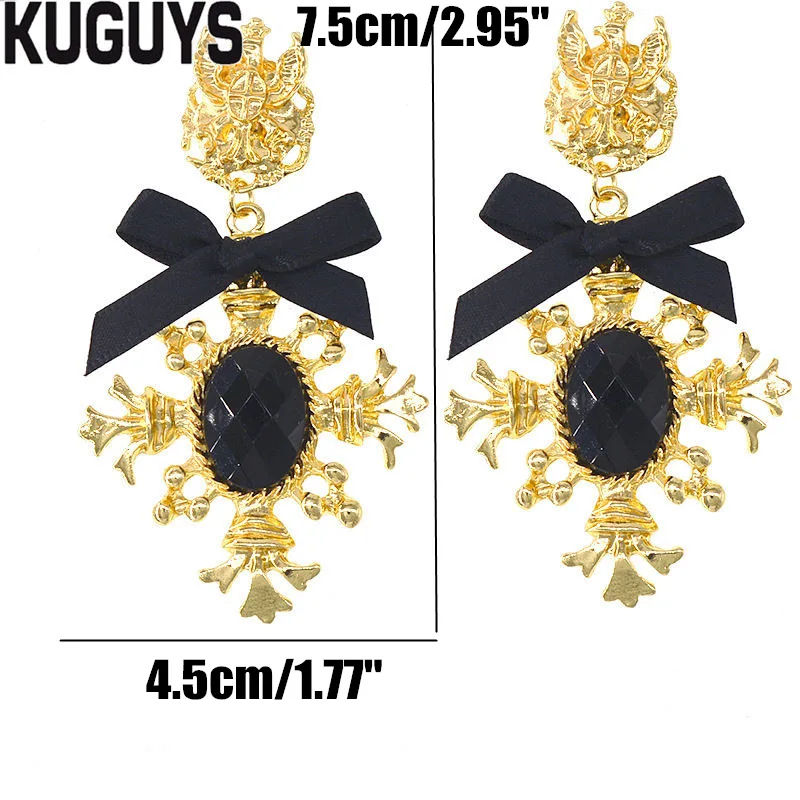 KUGUYS золотые винтажные черные серьги с бантом большие женские модные украшения в