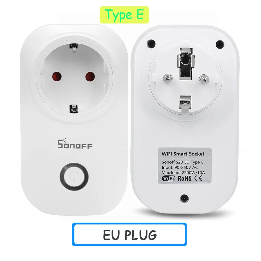 S20 Type E 2 шт./лот Sonoff S20 S26 Wifi умная розетка Sonoff Baisc SV WiFi беспроводной переключатель модуль Sonoff dr Din Rail лоток DW1 Датчик 433 МГц - Комплект: S20 Type E