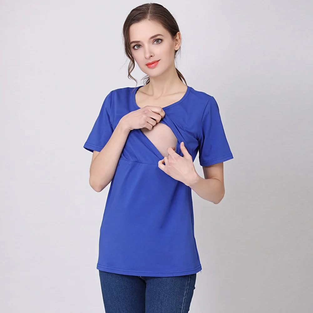 Short Sleeve blue Emotion Moms; осенняя одежда с длинными рукавами для беременных; Одежда для беременных; топы для кормления грудью; Топ для беременных женщин; Футболка для беременных - Цвет: Short Sleeve blue
