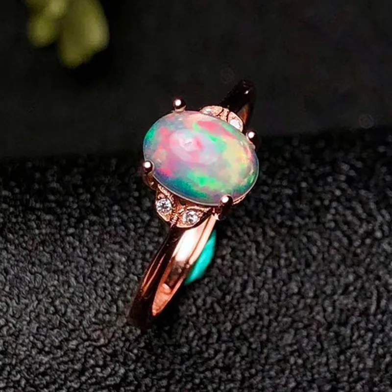 Rose Gold Plating 1 карат натуральное кольцо из опалового серебра для женщин 6 мм* 8 мм Австралийское кольцо с опалом серебро 925 пробы опал ювелирные изделия подарок на день рождения для девочки - Цвет камня: Rose Gold Plating