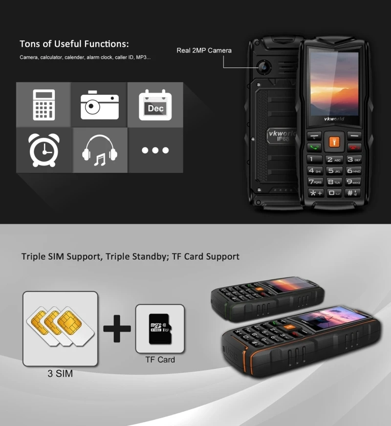 Оригинал VKworld Новый Каменный V3 3 Sim карты IP68 Водонепроницаемый Русская клавиатура