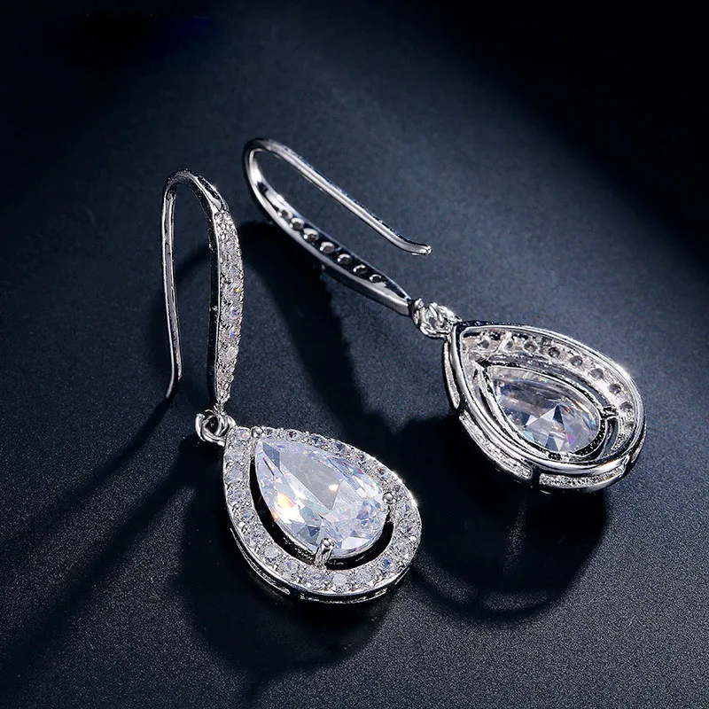 SLBRIDAL винтажная Капля воды фианит свадебные серьги капля слеза кубический циркон