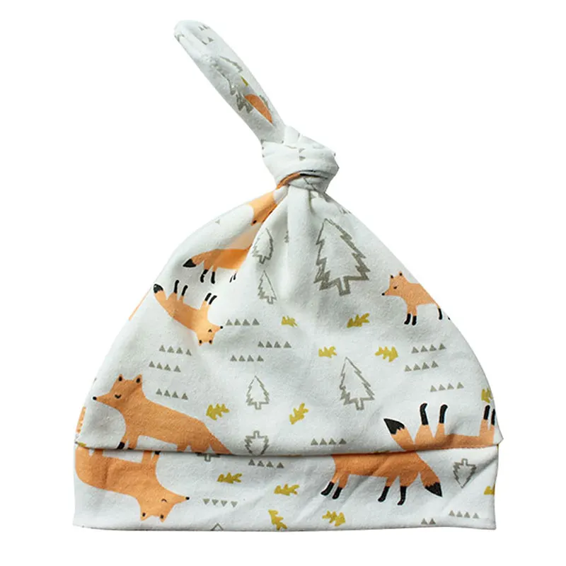 1pcs Baby Hats cotton Knotted Cartoon Printed and Caps For 0-24 Months Newborn Accessories | Детская одежда и обувь