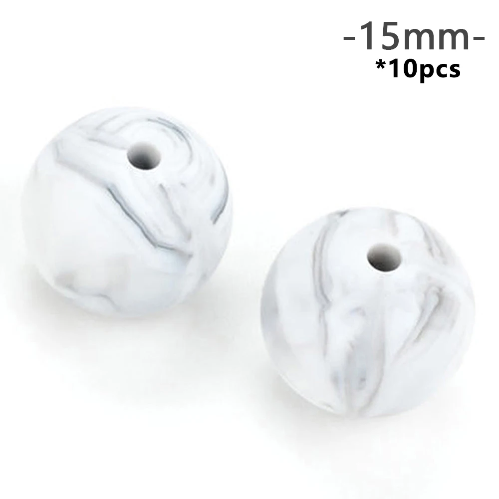 marble LOFCA 10 шт., силиконовые бусины для прорезывания зубов, 15 мм, Прорезыватель для зубов, ожерелье для кормления ребенка, соска, клипса для ухода за полостью рта, не содержит бисфенола, пищевой, цветной - Цвет: marble