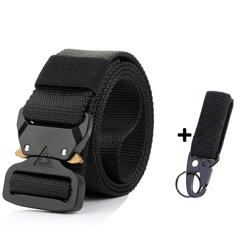 Black Belt Set 115-135 см холщовый ремень мужской Тактический дизайнерский армейский ремень для брюк Cobra треугольный дизайн металлическая пряжка Длинные Военные нейлоновые ремни - Цвет: Black Belt Set
