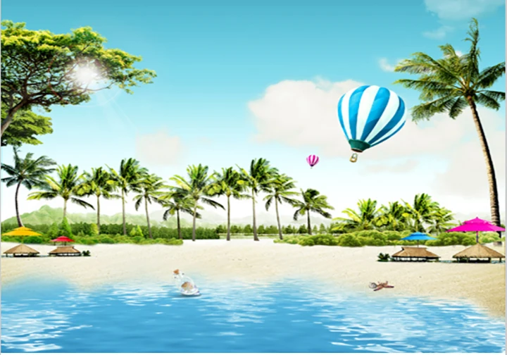 Виниловый фон для студийной фотосъемки с изображением моря песка пляжа пальм