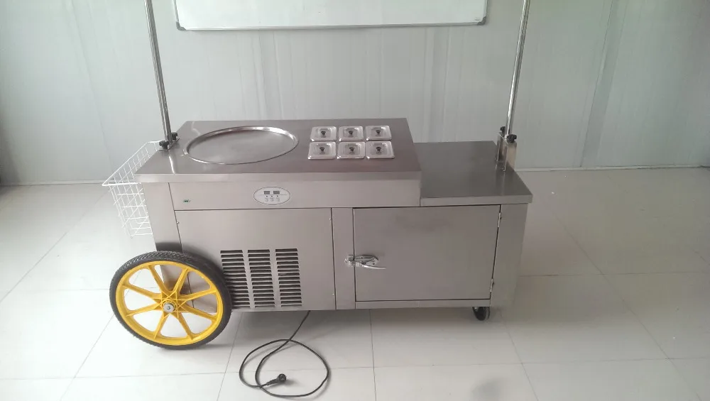 

Free Dleivery By Air Flat Pan Cold Thailand Fry Fried Ice Cream Machine With Small Cart