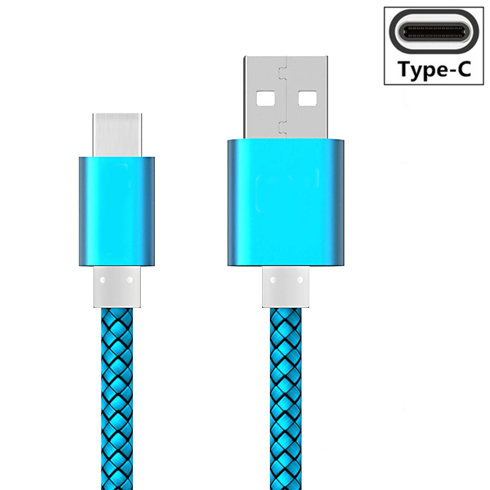 Синий 1 м 2 м большой металлический штекер type C USB быстрое зарядное устройство для huawei p20 lite mate 20 pro honor 10 9 для Xiao mi redmi K20 mi a2 htc U11 life - Цвет: Синий