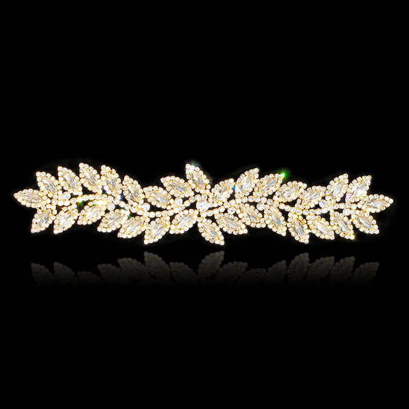 24.2*5.5 cm Leaf Crystal Rhinestone Applique for Wedding Dresses Costumes Trims Flatback Silver Gold Cusack | Дом и сад