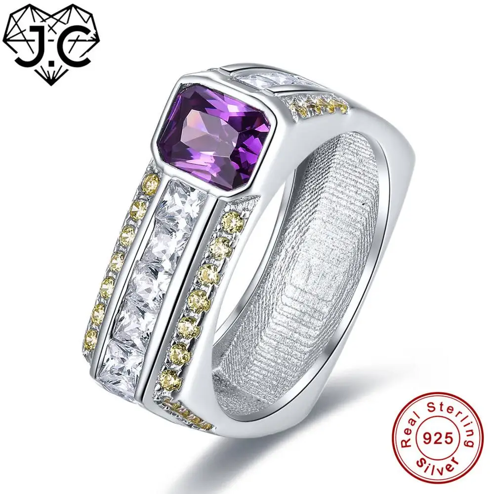 Purple J.C Высокое качество аметист и Изумрудный зеленый аметист и белый топаз 925 пробы Серебряное кольцо размер 7 8 9 10 женщин/мужчин ювелирные изделия - Цвет камня: Purple