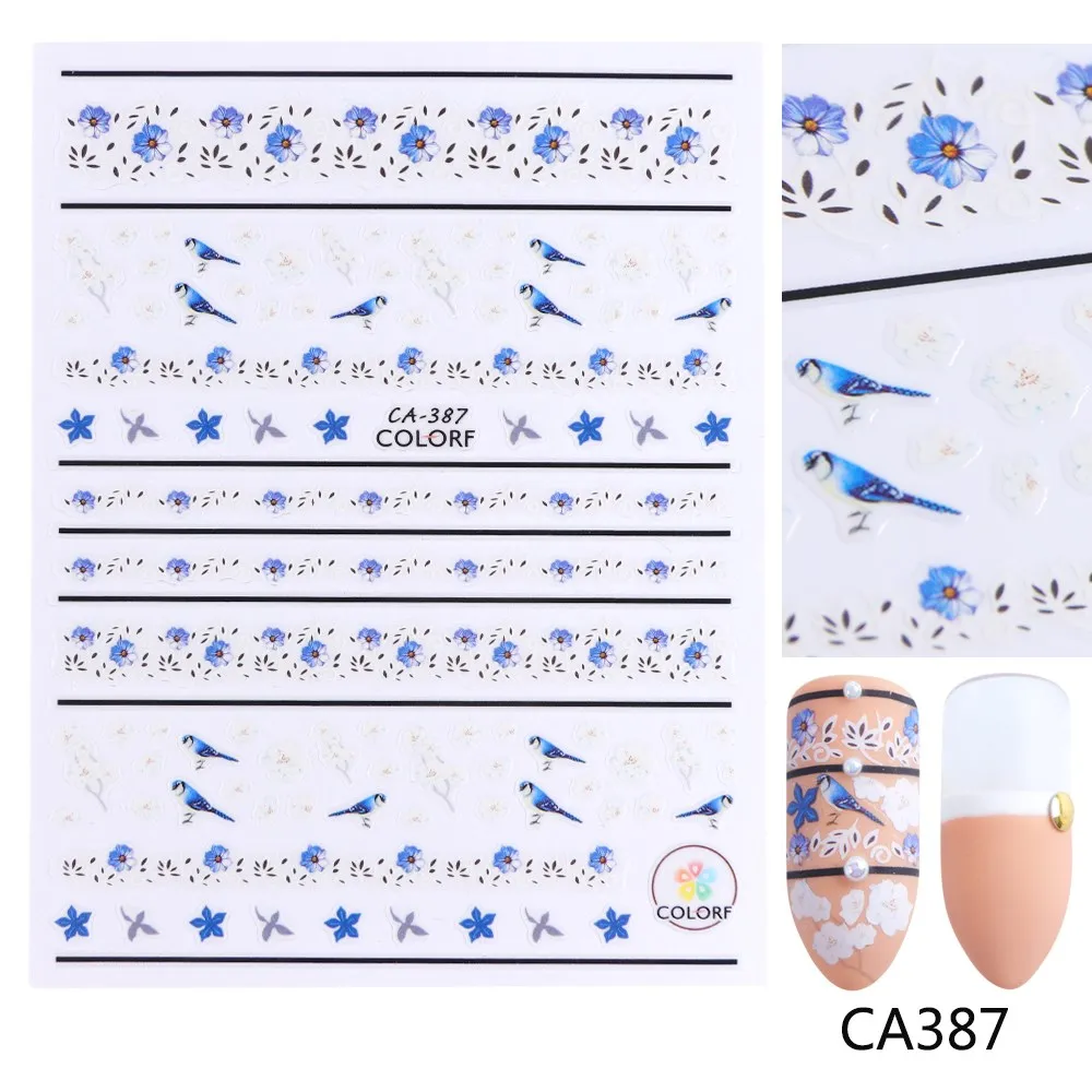 CA387 1 шт. 3D Рельефный цветок для дизайна ногтей, наклейки с животным флором, переводная наклейка из фольги, сделай сам, маникюрный декор, слайдер, LACA383-391 - Цвет: CA387