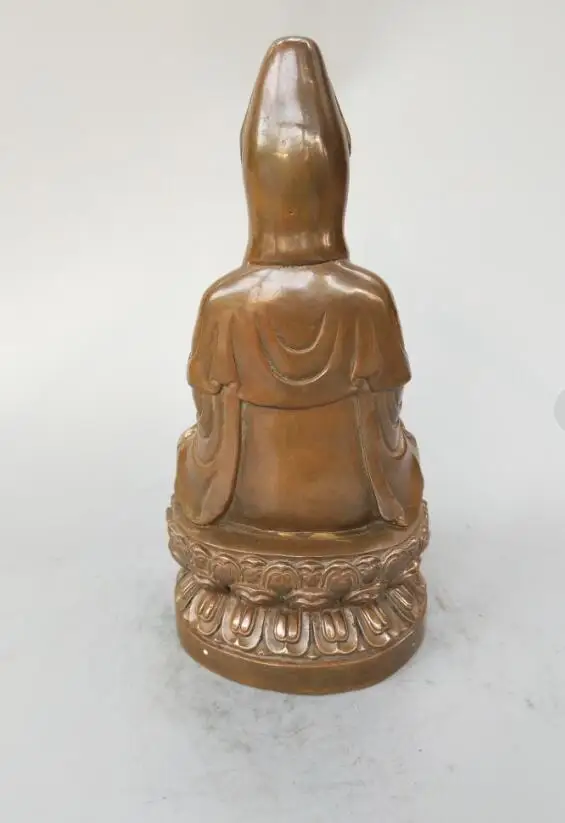 Chinese pure brass Sit lotus Guanyin Buddha statue 22cm | Дом и сад