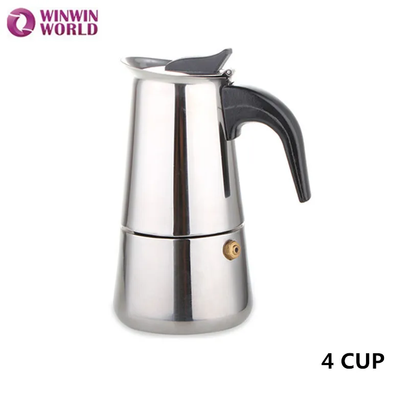 4 чашки из нержавеющей стали moka Экспресс плите эспрессо Кофе горшок латте 9 унций