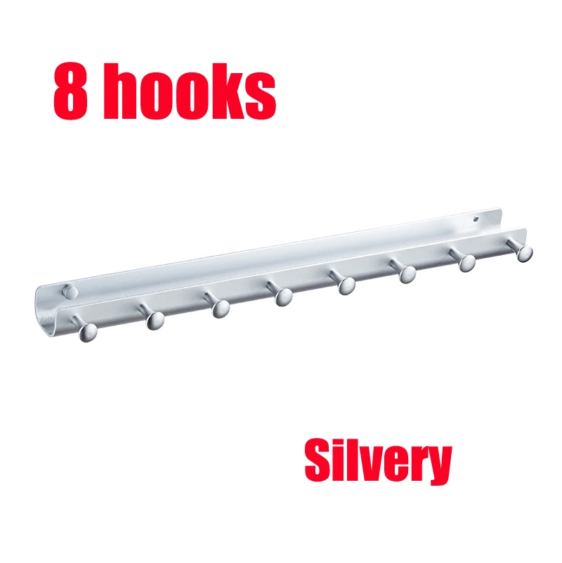silvery 8 hook Черный и серебристый алюминий паз одежда настенная вешалка крючок декоративный ключ светильник в виде Шляпы шарф Сумочка крючок для склада Ванна - Цвет: silvery 8 hook