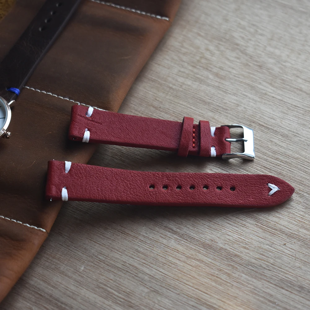 Ремешок из натуральной кожи для наручных часов в стиле ретро красный женский