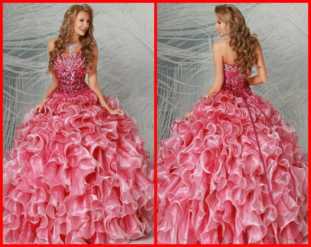 Custom Made Hot Sale Free Shipping 2014 Sexy Sweetheart Backless Long Ball Gown Ruffles Sequins Quinceanera Dress Prom | Свадьбы и