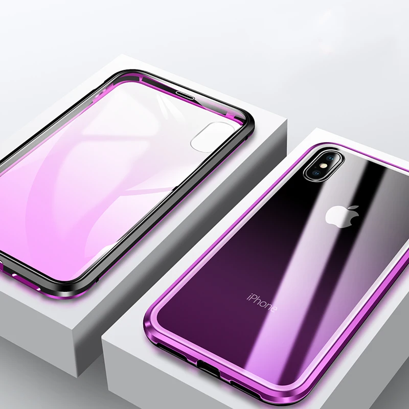 Магнитный адсорбционный металлический чехол для iPhone X XS 7 8 Plus закаленное стекло с магнитом чехол для телефона s для iPhone XS Max 8 7 прозрачный флип-чехол