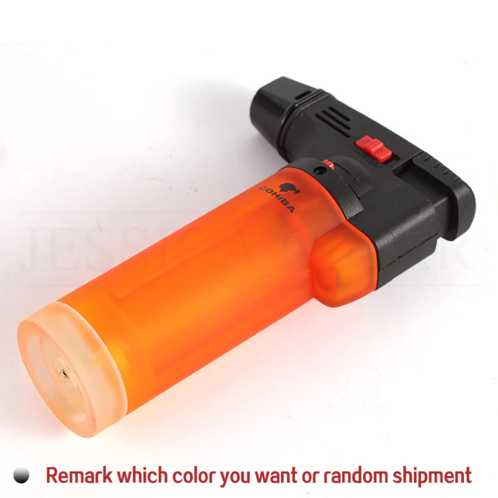 COHIBA Outdoor BBQ Lighter Cigar Torch Lighter Jet Spray Gun Cigarette Lighters Windproof Plastic Butane Gas Lighter For Kitchen