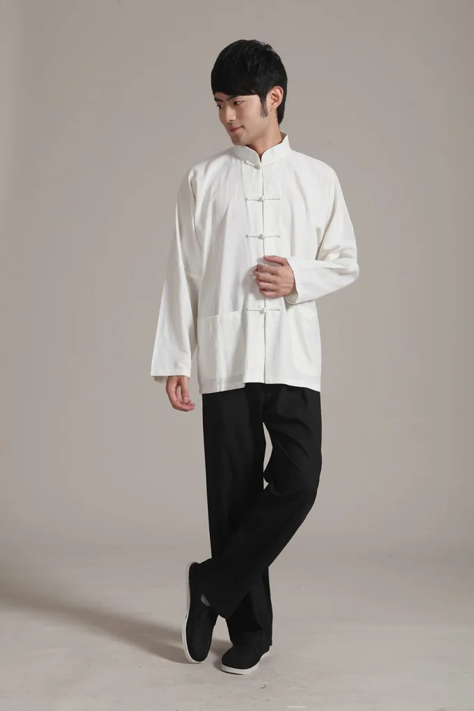 beige black Традиционный китайский стиль черный мужской льняной кунг-фу наборы куртка брюки костюм Размер S M L XL XXL XXXL 2352-1 - Цвет: beige black