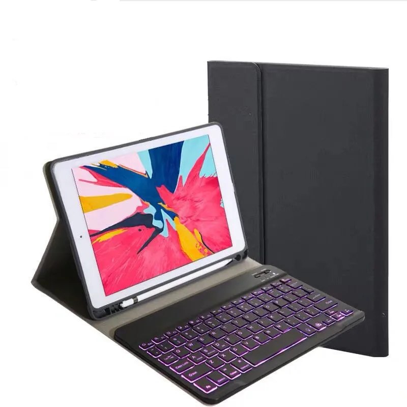 Bluetooth клавиатура чехол для iPad 9,7 Крышка для iPad 9,7 /Pro 9,7/Air2/Air универсальная версия с 7 цветами подсветки - Цвет: Black-Black