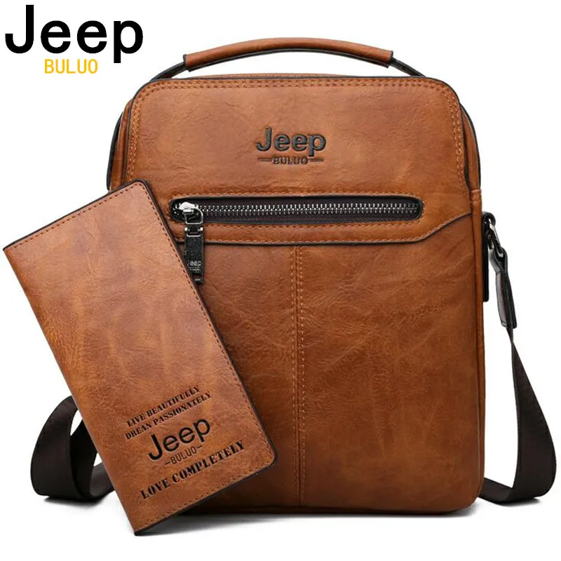 Мужская спилковая сумка jeep buluo комплект оранжевая для документов и кошелек через