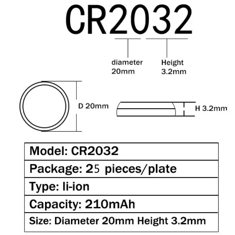 50 шт. CR2032 3 в кнопочные батареи BR2032 DL2032 ECR2032 литиевая батарея 3 в CR2032 для часов Электронные игрушки дистанционного управления CR2032