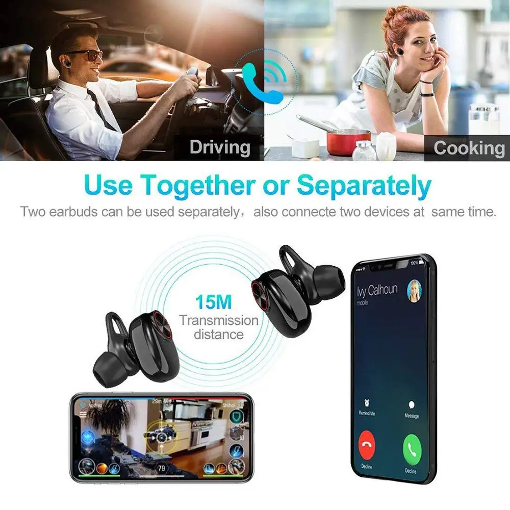 Sago Earbuds Bluetooth 5.0 True Sports Earphone 3D Stereo IPX65 Sweat Proof Earphones with Mic for IphonX XS XMS | Электроника