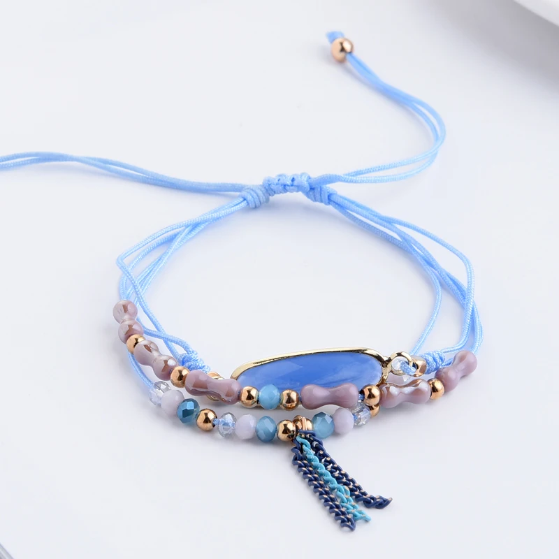 

HanJing Friendship Braided Rope rhinestone Bohe Crystal Beads Bracelets for Women Charms Cotton Weave Rope Chain Jewelry nice