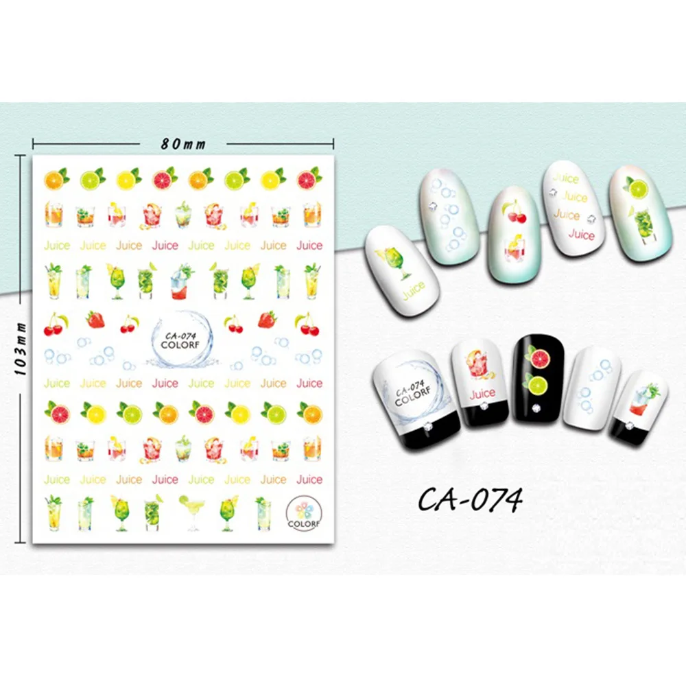 CA074 1 лист смешанные цвета модные узоры стикеры 3D на ногти Nail Art осень/лето тематический дизайн очаровательные наклейки Маникюрный Инструмент BECA073-081 - Цвет: CA074