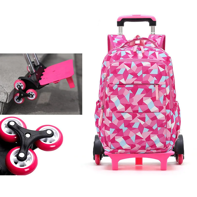 rose red six wheels Горячая Распродажа, съемные детские школьные сумки с 2/6 колесами для девочек, рюкзак на колесиках, Детская сумка на колесиках, рюкзак для путешествий - Цвет: rose red six wheels