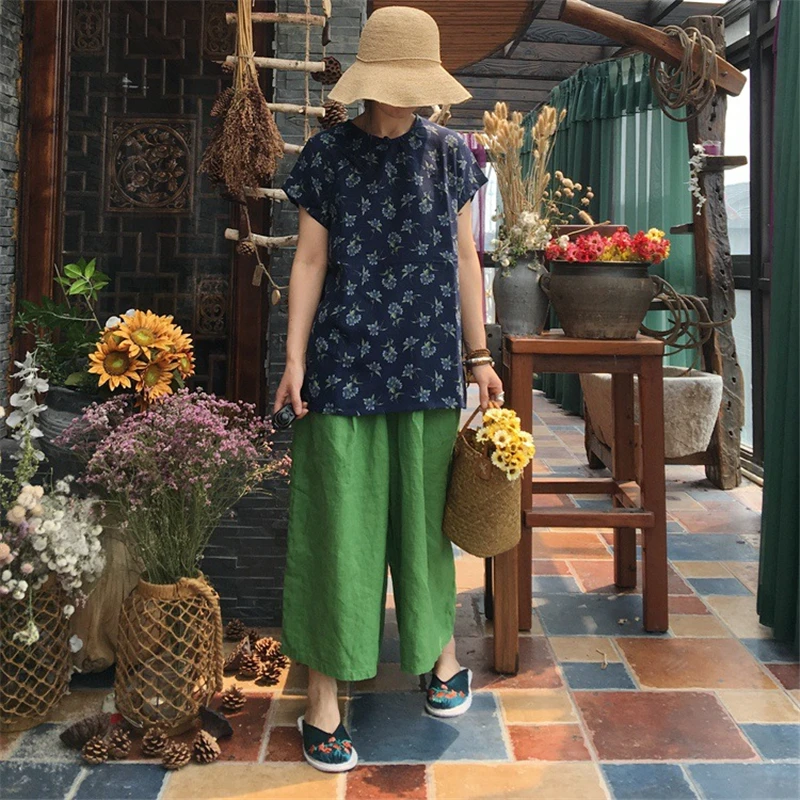 Женские футболки с цветочным принтом Johnature Винтажные Футболки круглым вырезом и