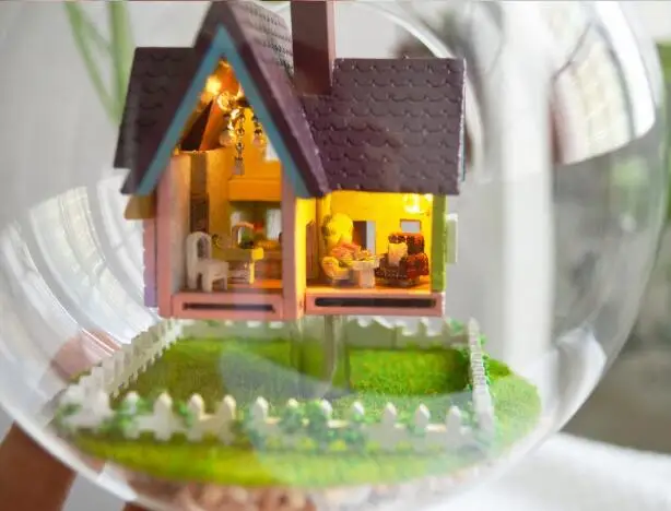 DIY деревянный миниатюрный кукольный домик 3D набор и стеклянная Пылезащитная