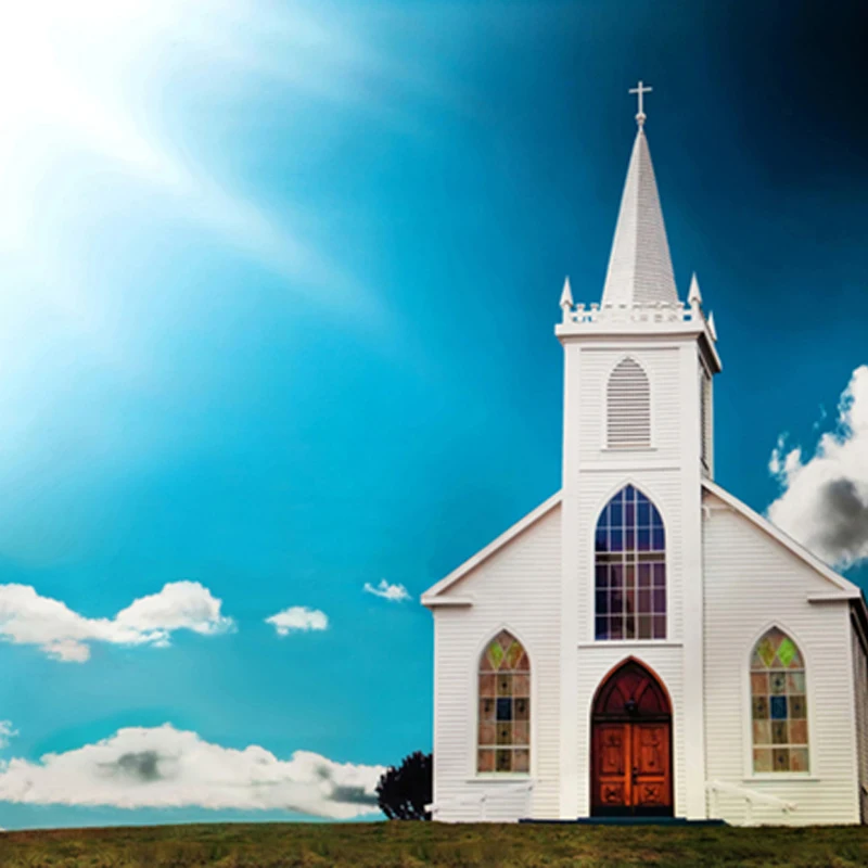 Фон для фотосъемки с изображением белого дома и природных облаков Осенний фон