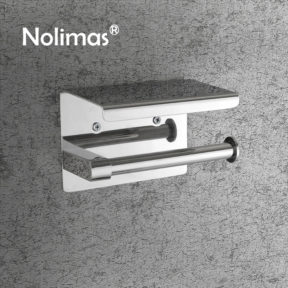 

Toilet Paper Holder Stainless Steel Wall Mounted Double Toilet Paper Holder With Mobile Phone Rack Bathroom Accessories