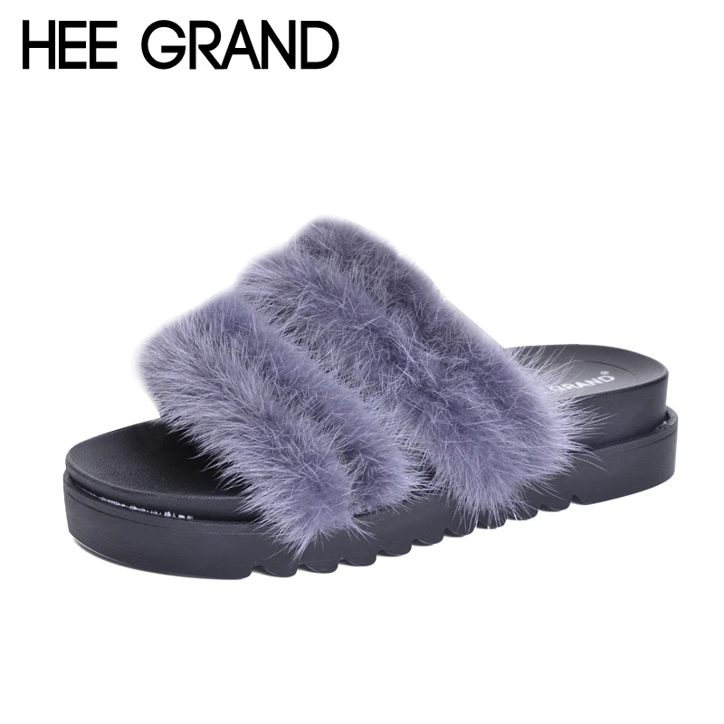 HEE GRAND/2017 пляжные шлепанцы Повседневные тапочки на меху обувь платформе женские