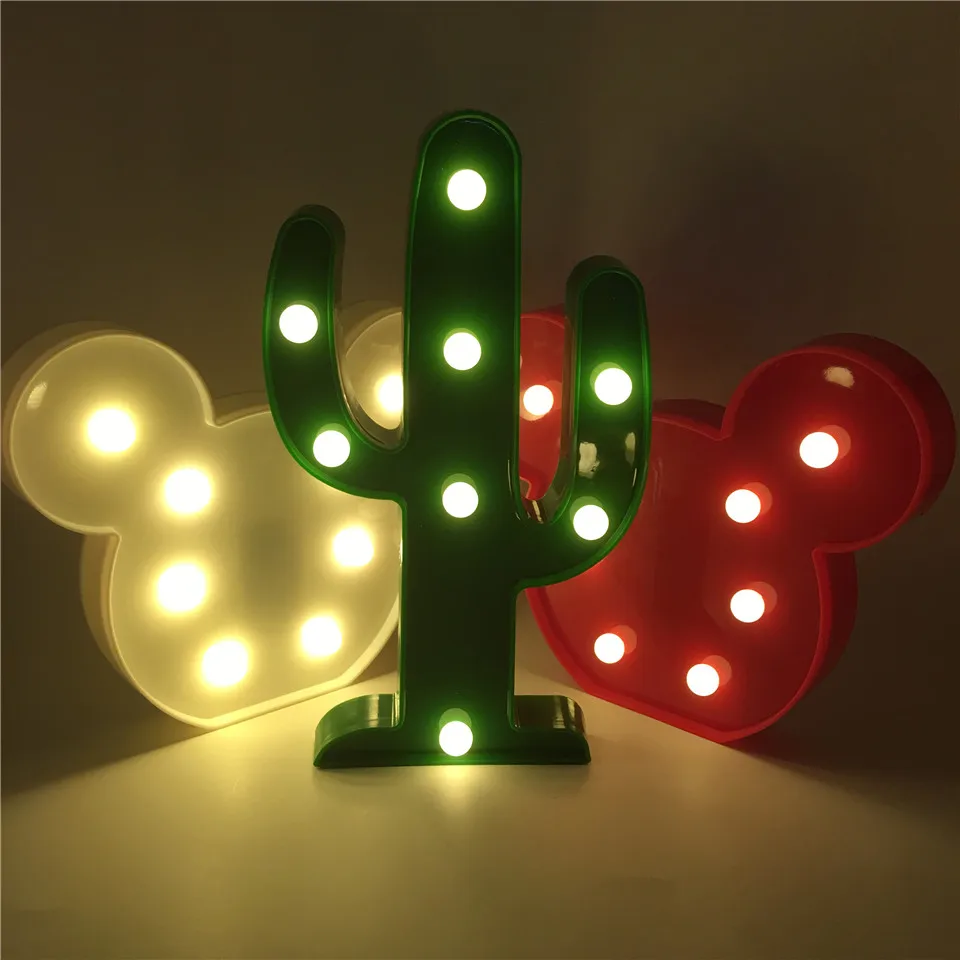 Leedome LED 3D ночник Фламинго кактус Микки форма знаковая лампа аа батарея