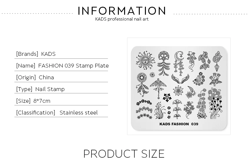 KADS Fashion 039 pattern nail stamp templates nail art stamping Plate Image Template Tools For printing DIY Manicure Stencils
