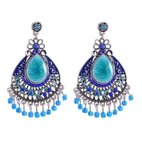 retro handmade beaded crystal drop earrings exaggerated bohemian long earrings for women