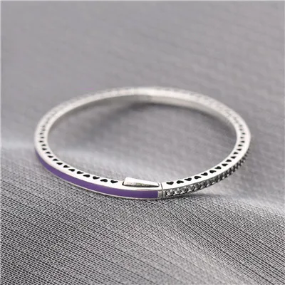 Purple 925 пробы Серебряный Сияющий браслет с сердечками омела, ярко-мятный красный воздушный синий фиолетовый розовый белый Эмаль и прозрачный CZ - Окраска металла: Purple